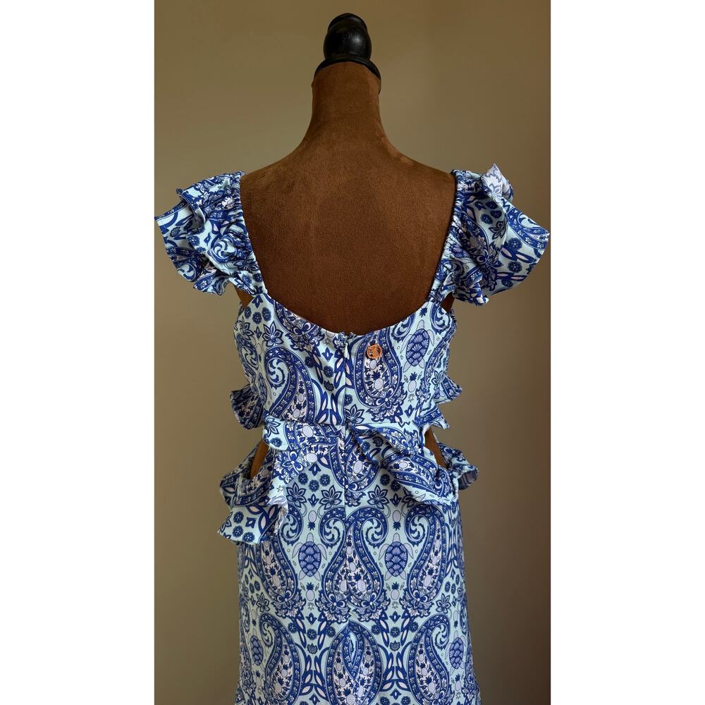 Simply Southern Women’s Blue Paisley Cutout Ruffle Maxi Dress Size M Boho - Picture 7 of 12